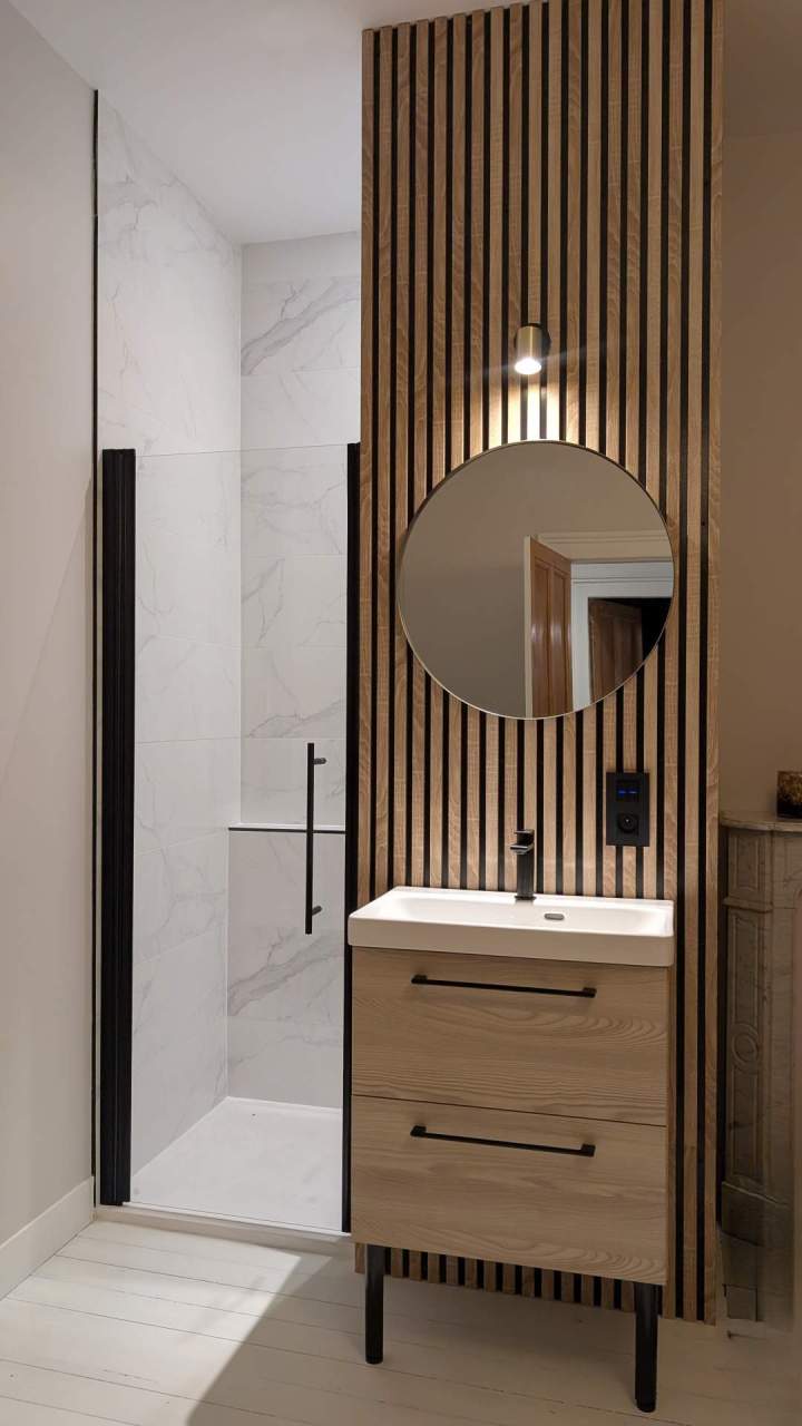 Création coin douche dans grande chambre Criquetot l'Esneval